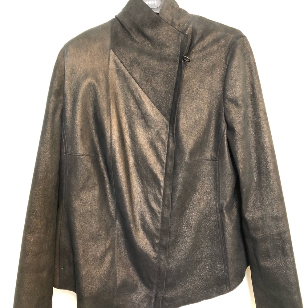 Akris Punto Gold and Brown Metallic Leather Jacket